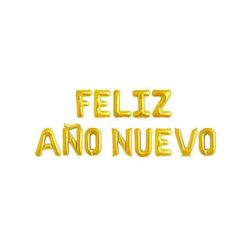 Letrero en globos feliz año nuevo dorado