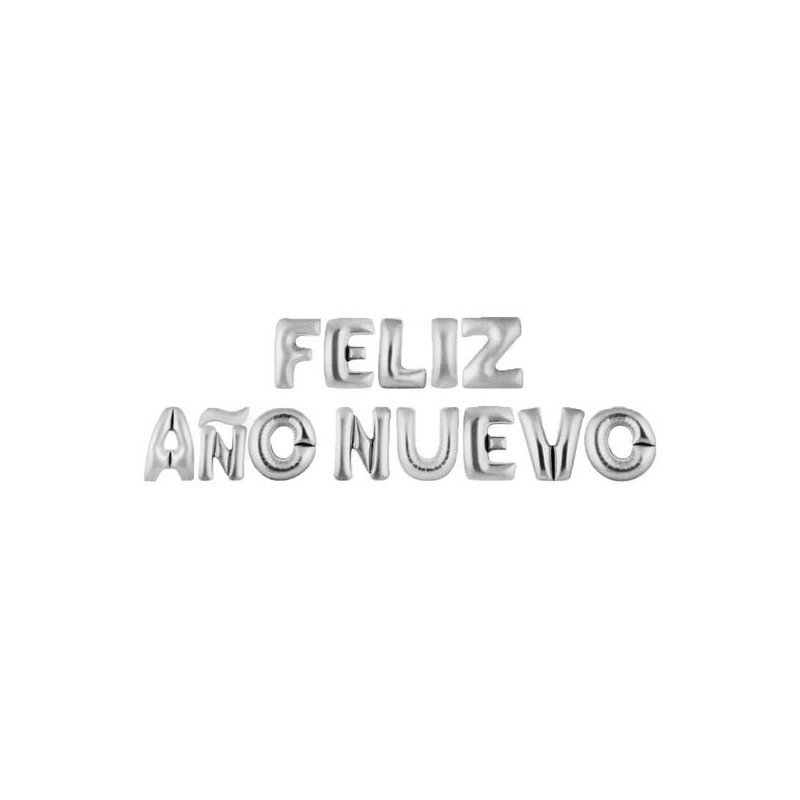 Letrero en globos feliz año nuevo plateado