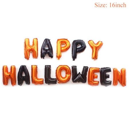 Letrero en globos "happy halloween"