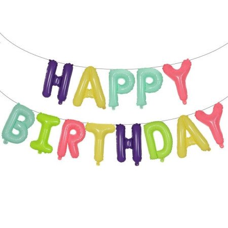 Letrero en globos "happy birthday" pastel