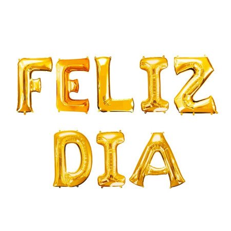 Letrero en globos "feliz día" dorado