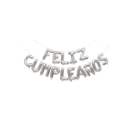 Letrero de globos Feliz CUmpleaños plateado