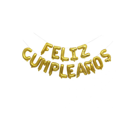 Letrero en globos "feliz cumpleaños" - dorado