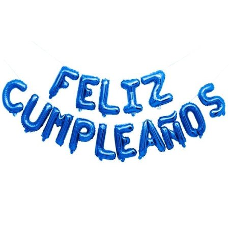 Letrero en globos "feliz cumpleaños" - azul