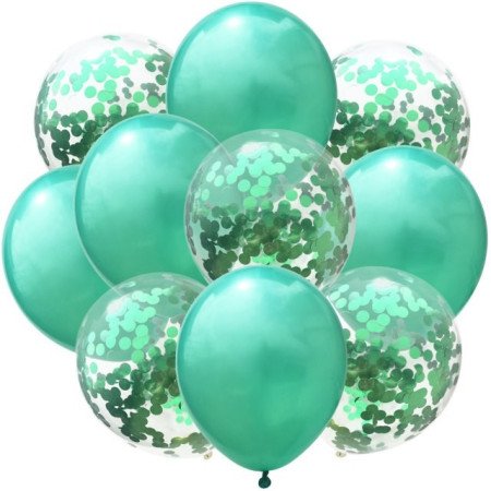 BOUQUET DE GLOBOS CONFETI - 10 PIEZAS - VERDE - PAQUETE