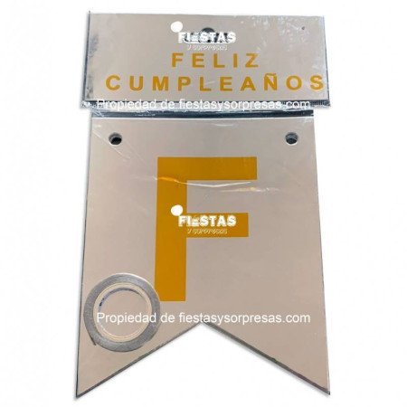 Guirnalda de banderines "Feliz cumpleaños" color plateado