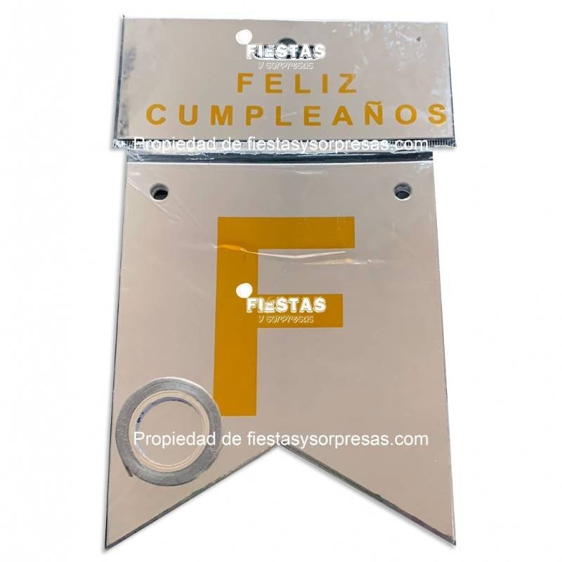 Guirnalda de banderines "Feliz cumpleaños" color plateado Guirnalda de banderines "Feliz cumpleaños" color plateado