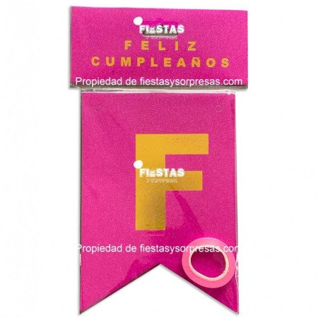 Guirnalda de banderines "Feliz cumpleaños" color fucsia