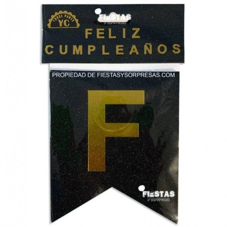 Guirnalda de banderines "Feliz cumpleaños" color negro escarchado