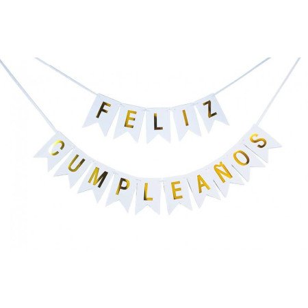GUIRNALDA BANDERINES FELIZ CUMPLEAÑOS - BLANCO - UNIDAD