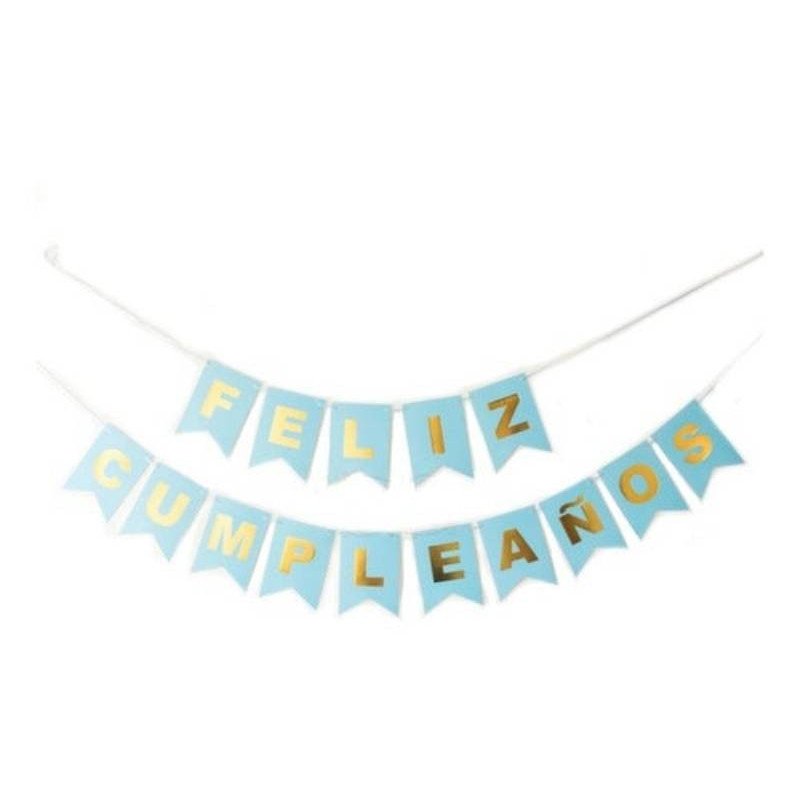 Guirnalda De Banderines "Feliz Cumpleaños" Color Azul Claro | Fiestas y Sorpresas