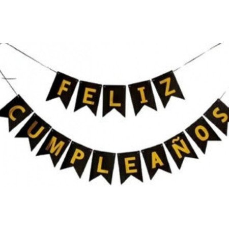 Guirnalda de banderines "Feliz cumpleaños" color negro