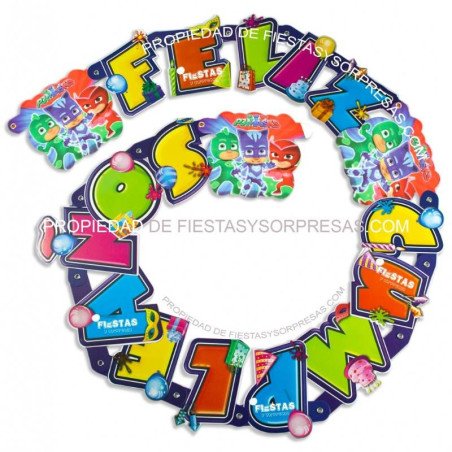 LETRERO PJ MASKS - FELIZ CUMPLEAÑOS