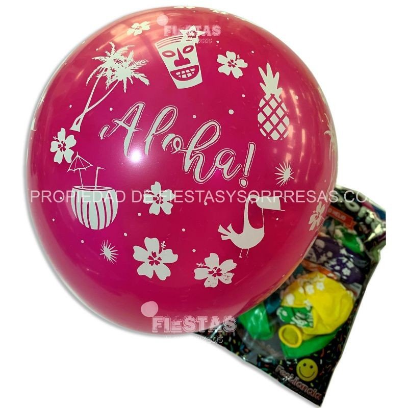 GLOBO IMPRESO ALOHA - PAQUETE X 20 - COLORES SURTIDOS