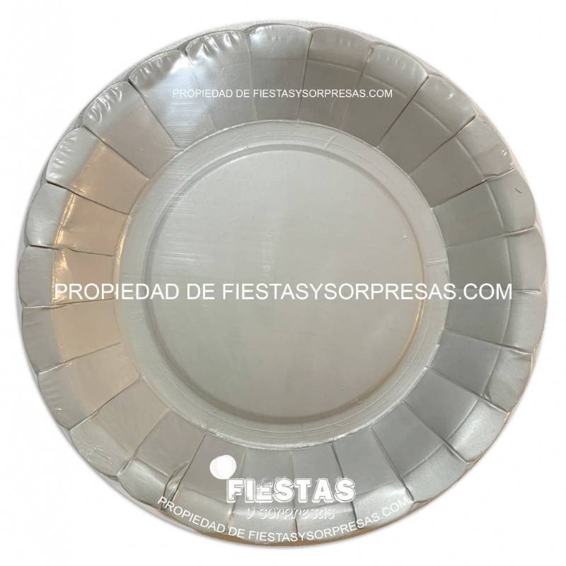 PLATO REDONDO PLATEADO - PAQUETE X 12