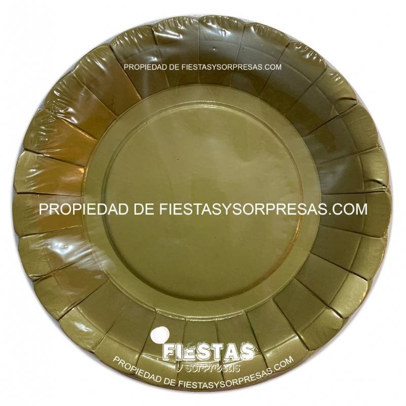 PLATO REDONDO DORADO - PAQUETE X 12