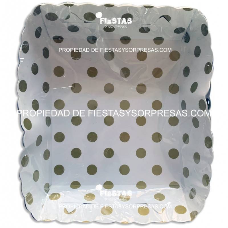 PLATO BLANCO PUNTOS DORADOS - PAQUETE X 12