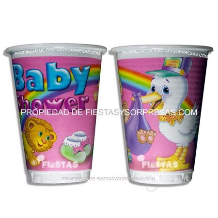 VASOS BABY SHOWER CIGÜEÑA NIÑA 7oz.- PAQUETE X 12