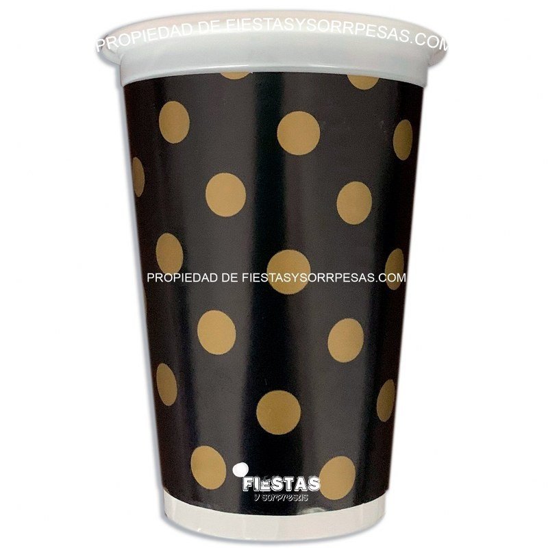 VASOS NEGRO PUNTOS DORADOS 7oz.- PAQUETE X 12