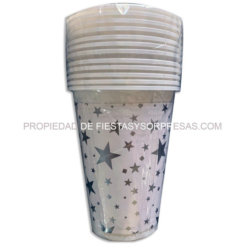 VASOS BLANCO ESTRELLAS PLATEADAS 7oz.- PAQUETE X 12 VASOS BLANCO ESTRELLAS PLATEADAS 7oz.- PAQUETE X 12
