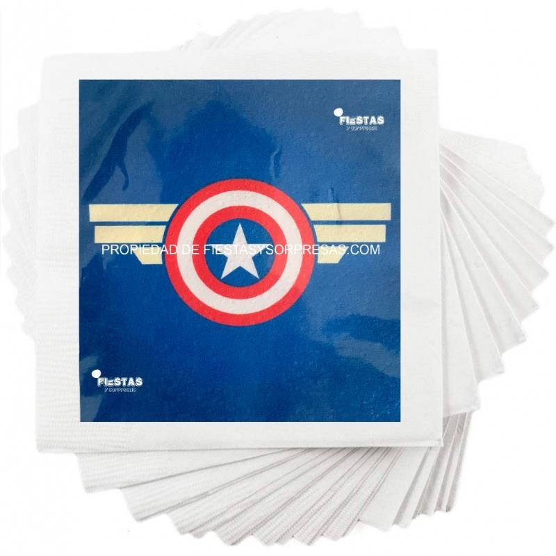 SERVILLETAS CAPITÁN AMÉRICA - PAQUETE X 15 SERVILLETAS CAPITÁN AMÉRICA - PAQUETE X 15