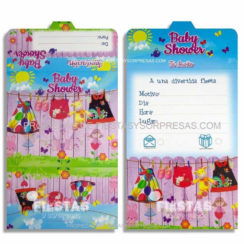 TARJETAS DE INVITACIÓN BABY SHOWER ROPITA NIÑA - PAQUETE X 12