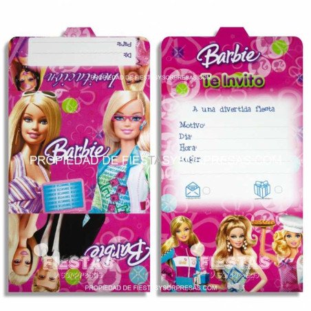 TARJETAS DE INVITACIÓN BARBIE - PAQUETE X 12