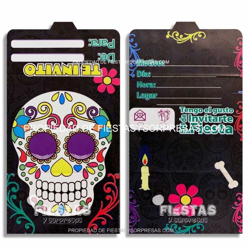 TARJETAS DE INVITACIÓN CATRINA NEGRA - PAQUETE X 12