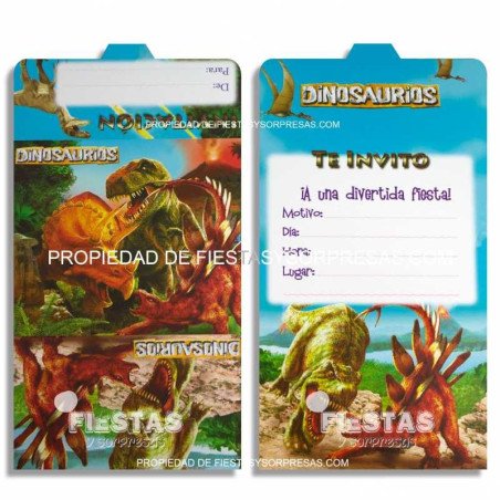 TARJETAS DE INVITACIÓN DINOSAURIO - PAQUETE X 12