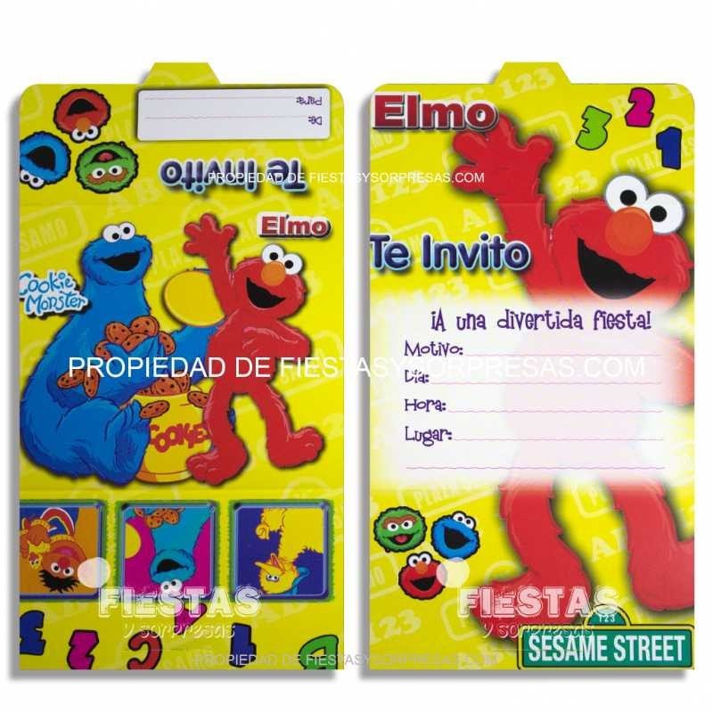TARJETAS DE INVITACIÓN ELMO - PAQUETE X 12
