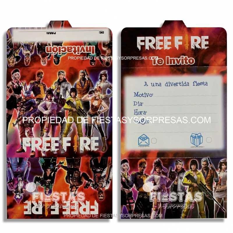 TARJETAS DE INVITACIÓN FREE FIRE - PAQUETE X 12