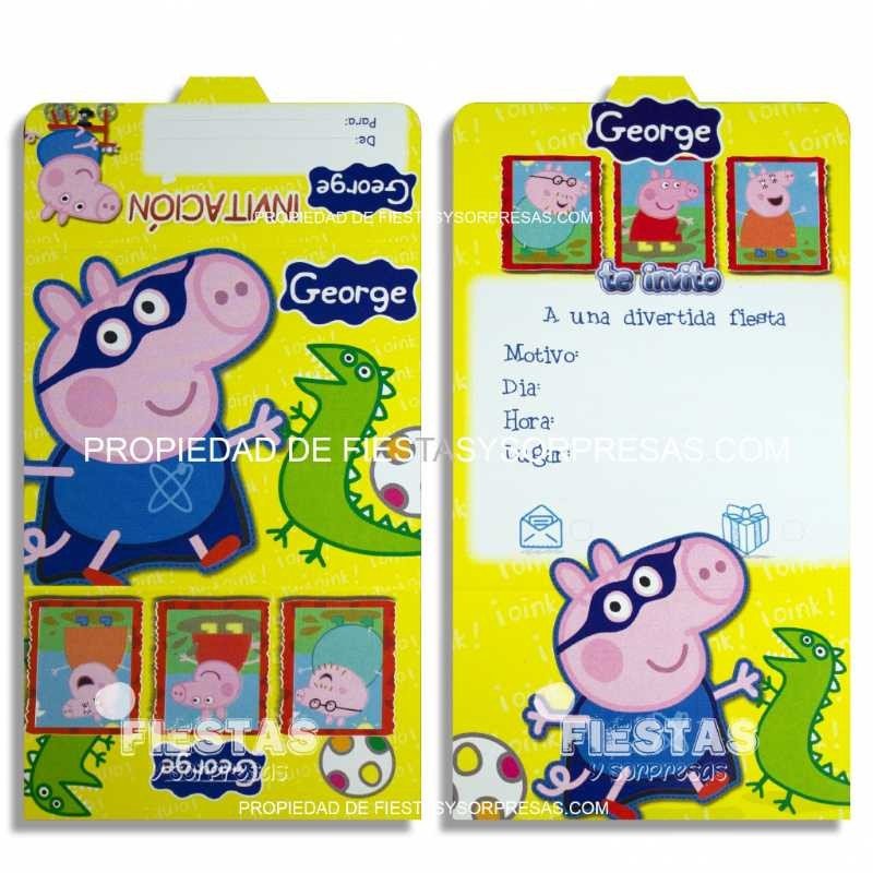 TARJETAS DE INVITACIÓN GEORGE PIG - PAQUETE X 12