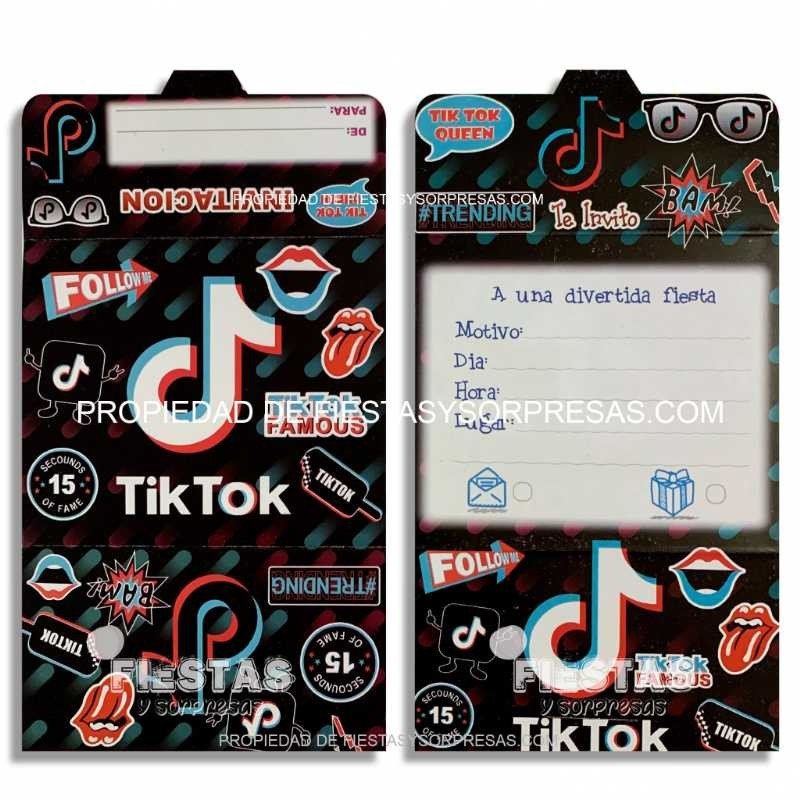 TARJETAS DE INVITACIÓN TIKTOK - PAQUETE X 12