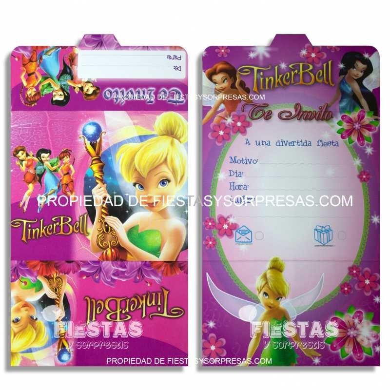 TARJETAS DE INVITACIÓN TINKER BELL - PAQUETE X 12