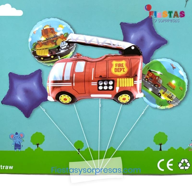 BOUQUET DE GLOBOS CARRO DE BOMBEROS - 5 PIEZAS - PAQUETE BOUQUET DE GLOBOS CARRO DE BOMBEROS - 5 PIEZAS - PAQUETE