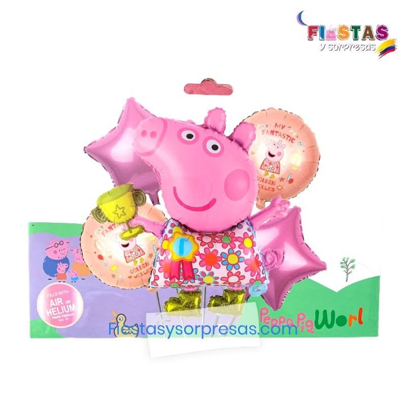 BOUQUET DE GLOBOS PEPPA PIG - 5 PIEZAS - PAQUETE BOUQUET DE GLOBOS PEPPA PIG - 5 PIEZAS - PAQUETE
