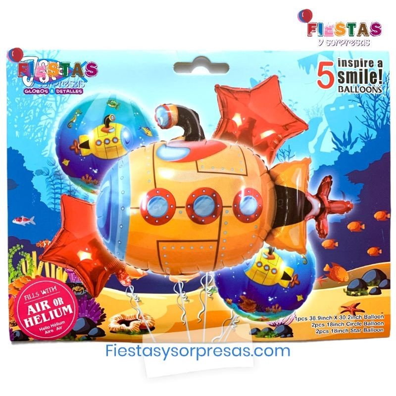 BOUQUET DE GLOBOS SUBMARINO - 5 PIEZAS - PAQUETE BOUQUET DE GLOBOS SUBMARINO - 5 PIEZAS - PAQUETE