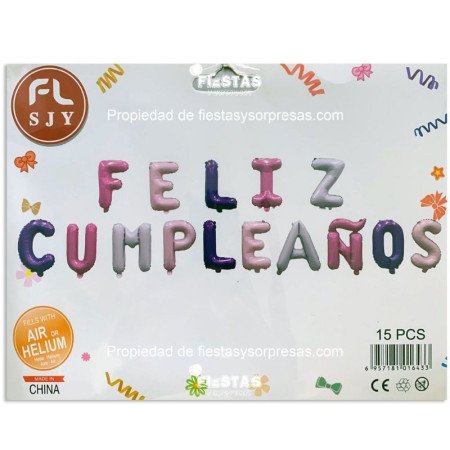 Letrero en globos "feliz cumpleaños" - pastel
