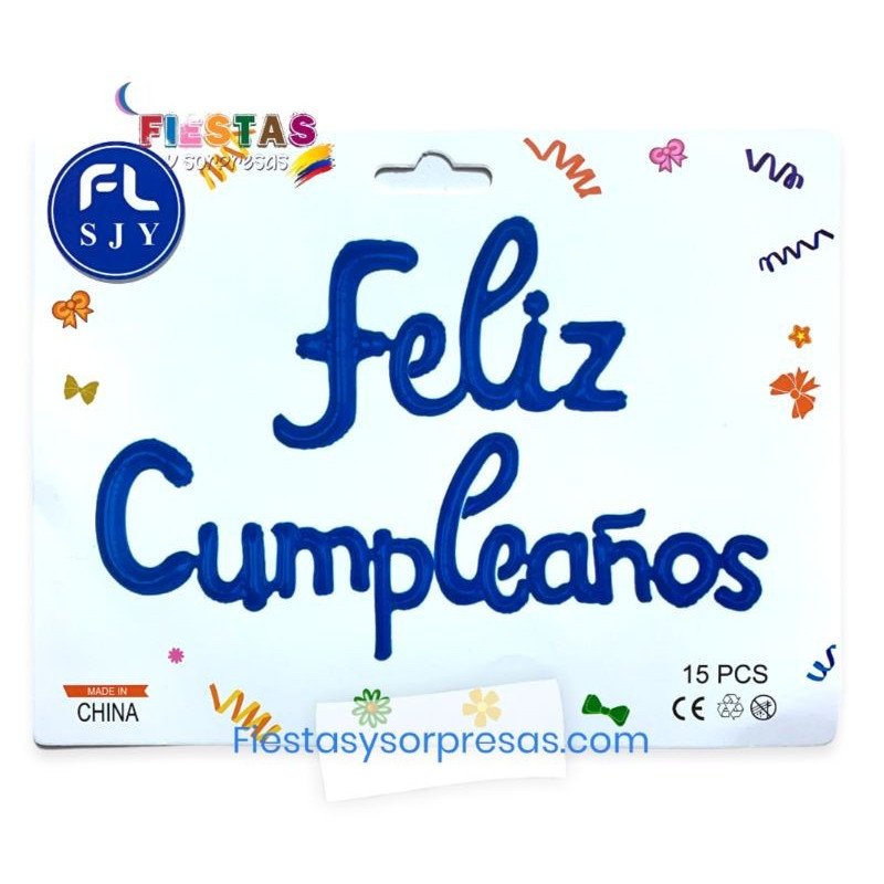 Globos "Feliz cumpleaños" en cursiva color azul Globos "Feliz cumpleaños" en cursiva color azul