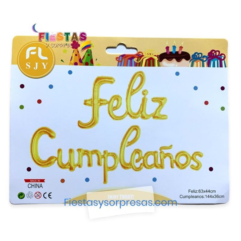 Globos "Feliz cumpleaños" en cursiva color dorado Globos "Feliz cumpleaños" en cursiva color dorado