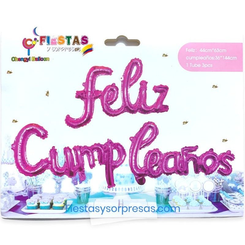 Paquete de globos de letras "Feliz cumpleaños" en cursiva color fucsia Paquete de globos de letras "Feliz cumpleaños" en cursiva color fucsia