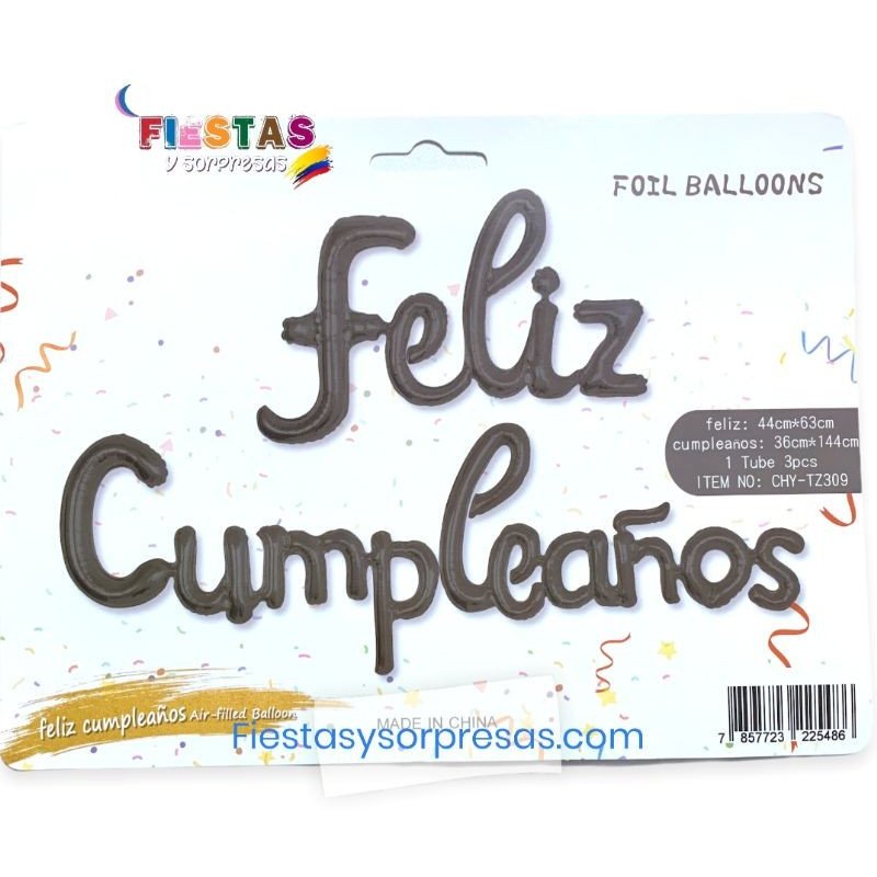 Globos "Feliz cumpleaños" en cursiva color negro Globos "Feliz cumpleaños" en cursiva color negro