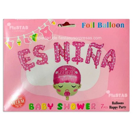 Letrero en globos baby shower + carita niña