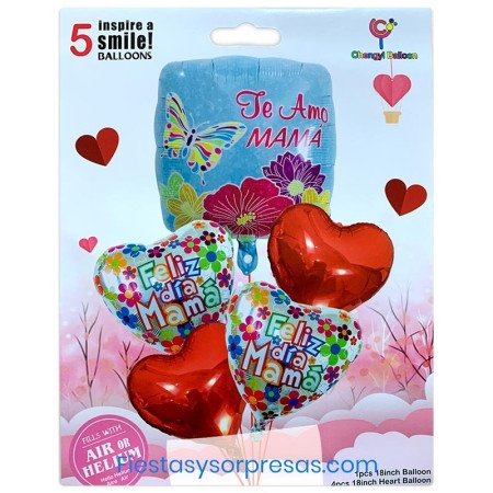 Bouquet de globos "Feliz día mamá - Te amo" en paquete